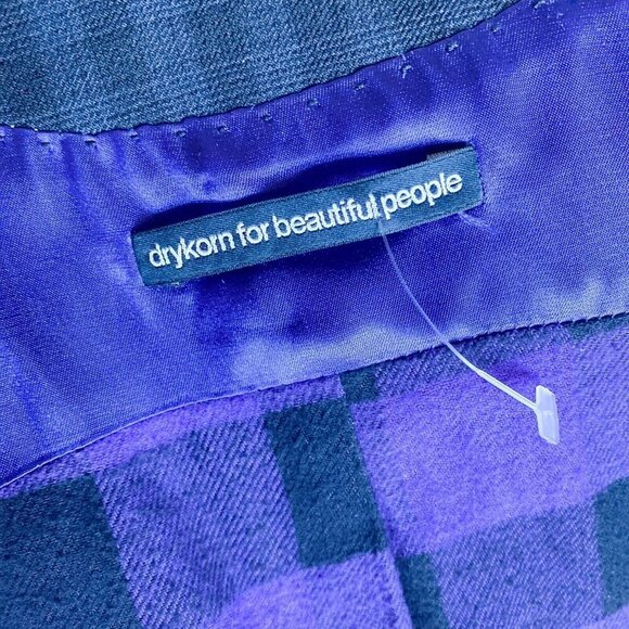 Drykorn Plaid Check Knit Collar Asymmetrical Closure Fitted Blazer XS - Picture 7 of 10